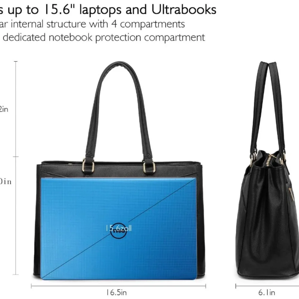 Laptop Tote Bag for Women 15.6 Inch Waterproof Leather Computer Bag